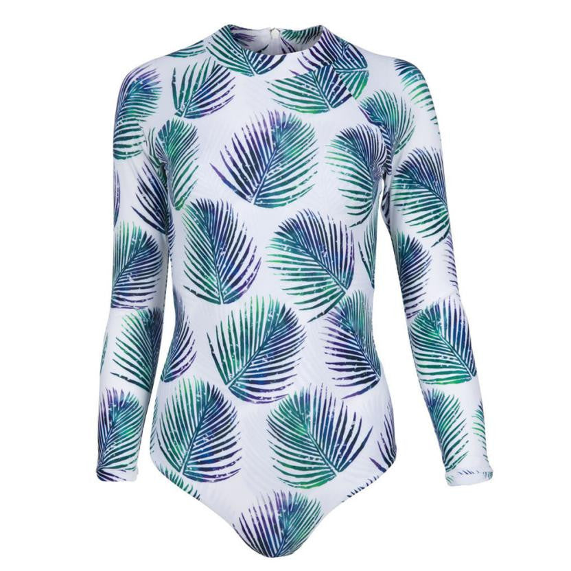 Surfing wear flowers printing long sleeve One Piece Swimsuit sexy girls Bikini women Swimsuit Swimwear #E0